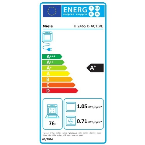 ΦΟΥΡΝΟΣ ΕΝΤΟΙΧΙΖΟΜΕΝΟΣ ΑΝΩ ΠΑΓΚΟΥ MIELE H2465B (76LT / A+ / BLACK / Wi-Fi)
